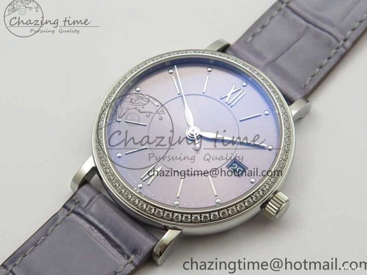 MIROTIME 0227 Attractive Portofino 37mm SS V7F 1:1 Best Edition Gray Dial Diamonds Bezel on Gray Leather Strap A 7091